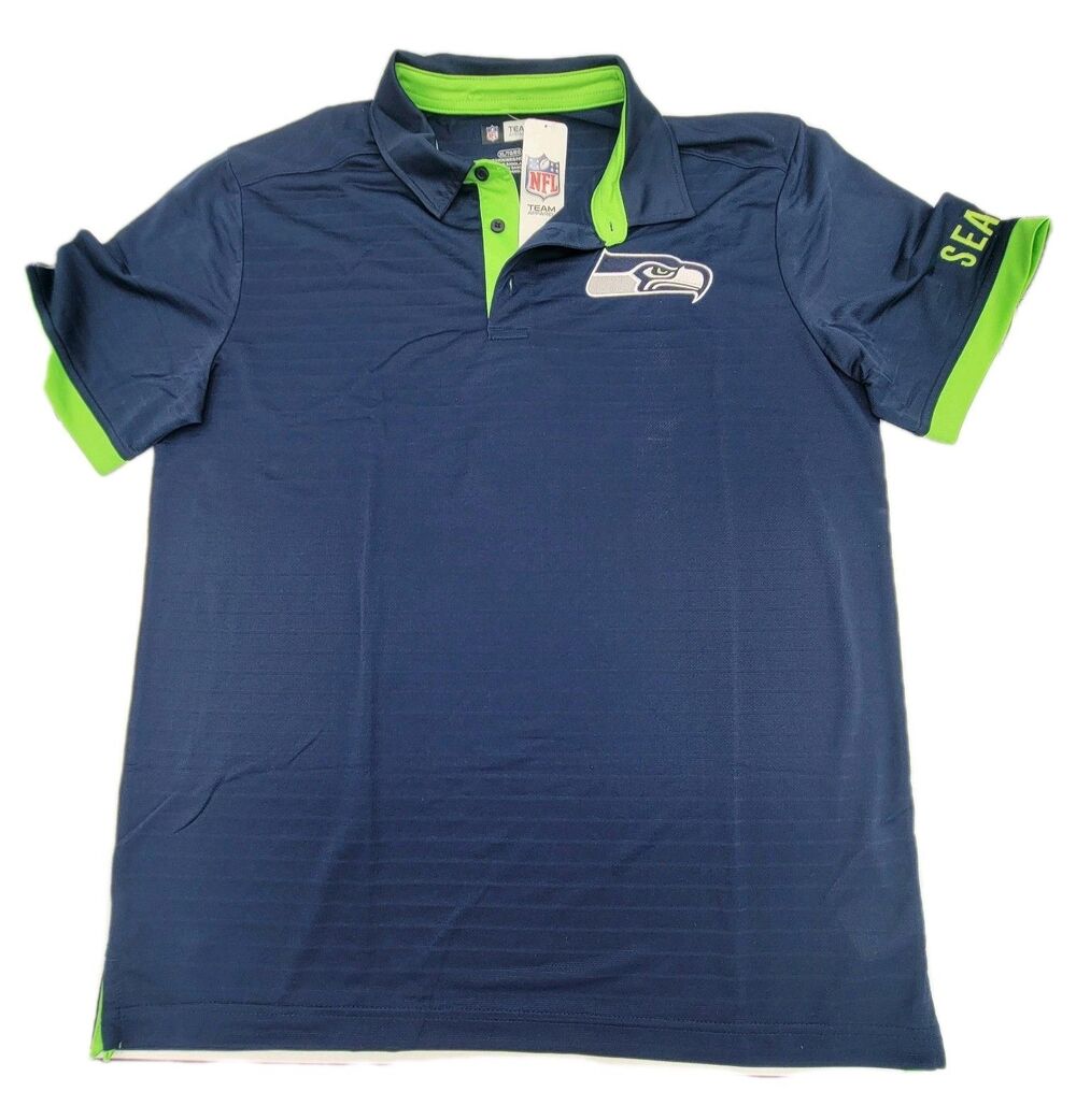 Seattle Seahawks Colorblock NFL Short Sleeve Polo Shirt Navy Green Men's XL NWT